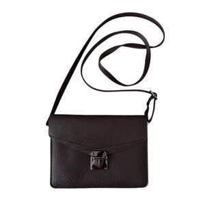 Dark Brown Textured Faux Leather Crossbody Bag Turn Lock Closure Modern Chic